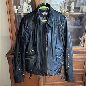Harley-Davidson Black Leather Jacket with Silver Accents